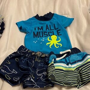 Carter's Boys Blue & Navy Octopus Rash Guard Swim Set